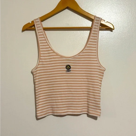 Obey Women’s Lightweight Sunny Stripe Crop Tank with Sun Embroidery Size Medium - Picture 4 of 8